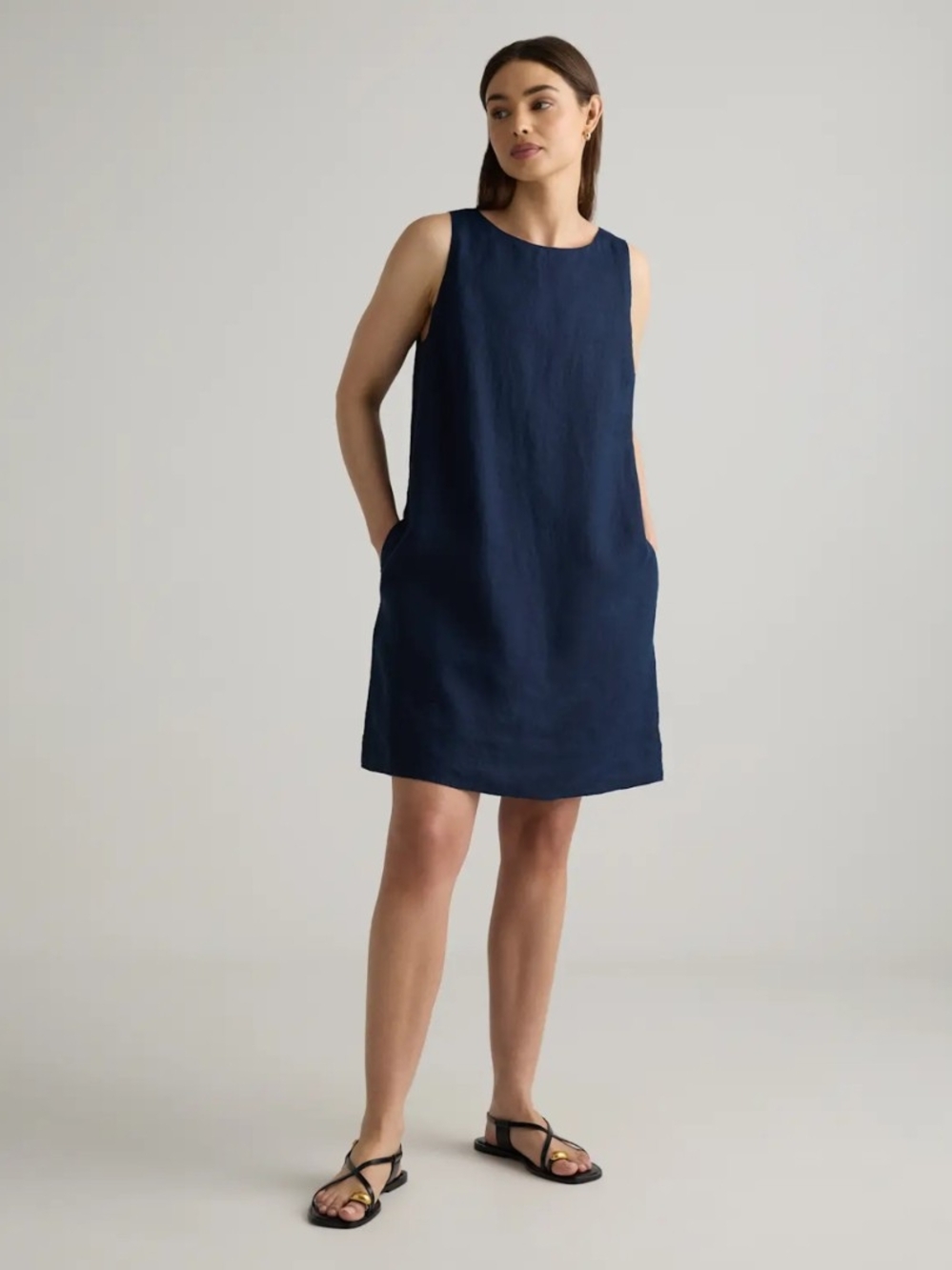 Quince 100% European Linen Sleeveless Shift Dress Blue Large